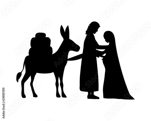 joseph and mary virgin in mule silhouettes manger characters