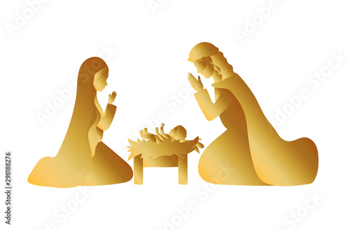 golden holy family manger characters