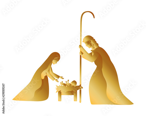 golden holy family manger characters