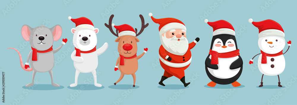 group of cute characters christmas vector illustration design - obrazy, fototapety, plakaty 
