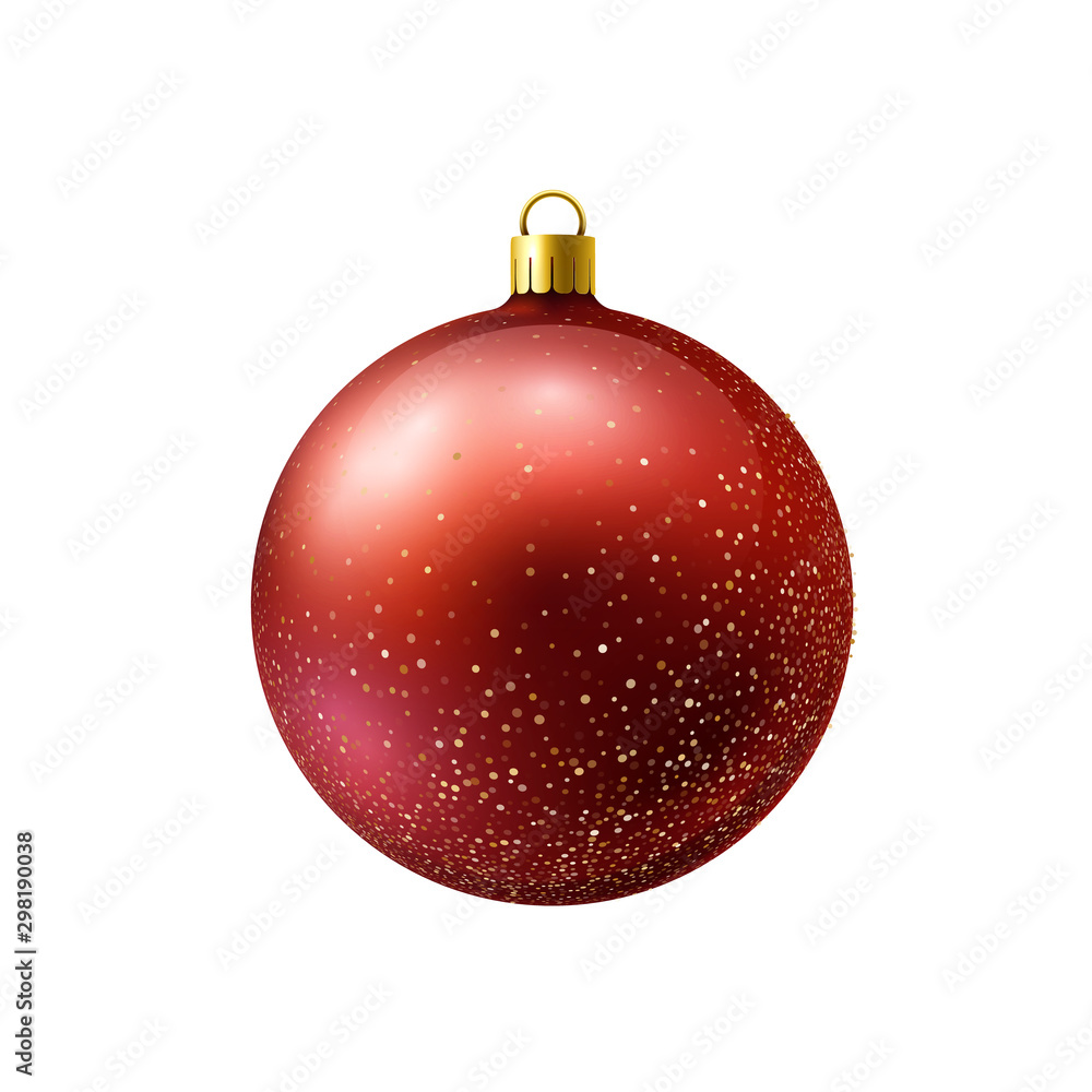 Red christmas ball with gold sparkles isolated on white background Red christmas ball with gold sparkles isolated on white background