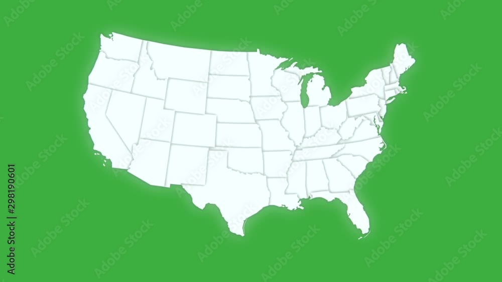 Map of United States of America showing different states. Animated usa contiguous lower 48 u.s. state map on an isolated green screen chroma key background. 4K animation Map of United States of America showing different states. Animated usa contiguous lower 48 u.s. state map on an isolated green screen chroma key background. 4K animation
