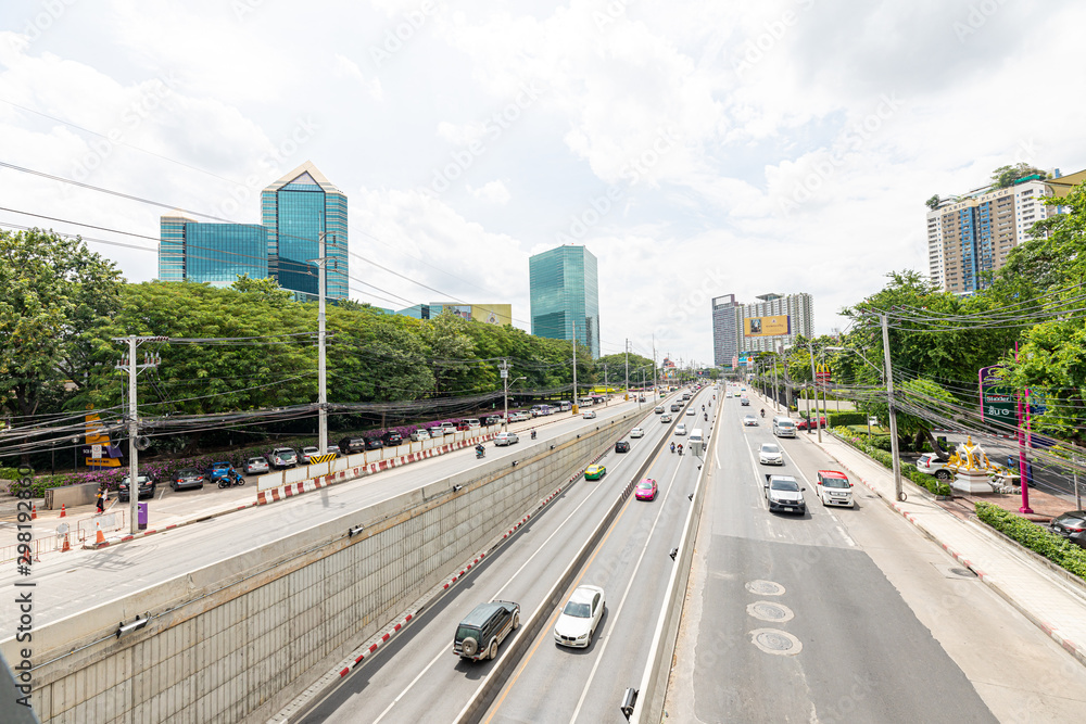 Bangkok, Thailand 9 Sep 2019: The Ratchayothin Intersection Tunnel near the Elephant Building in Thailand.