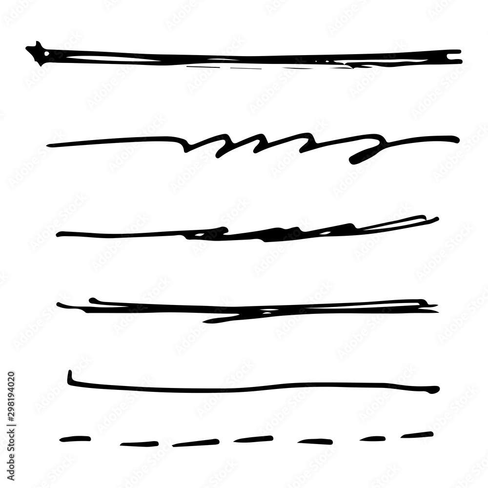 Set of black ink brush stroke line. Set of line vector illustration. Set of black ink brush stroke line. Set of line vector illustration.