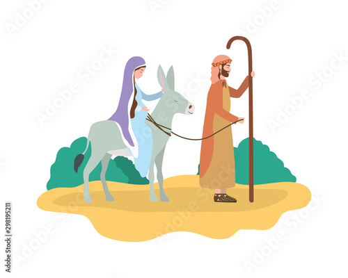 saint joseph and mary virgin in mule manger characters