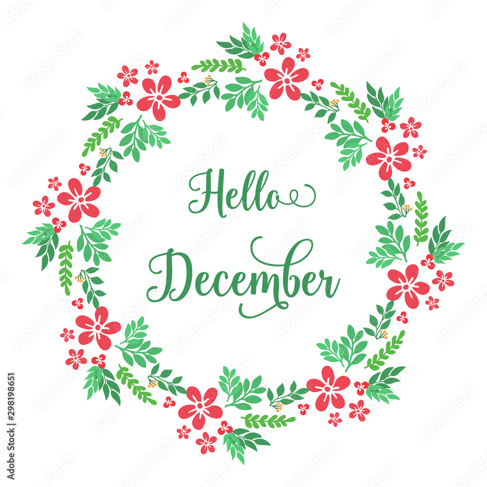 Border ornament of green leafy flower frame for calligraphy greeting card hello december. Vector Border ornament of green leafy flower frame for calligraphy greeting card hello december. Vector