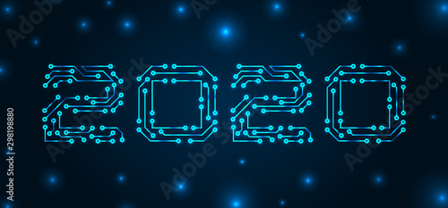 Text 2020 Made in Circuit Texture, Banner for Happy New Year