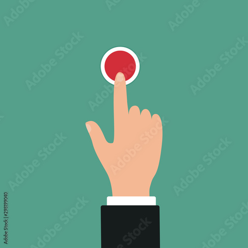 Hand push red button. Icon of web button