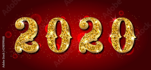 2020 Text, Golden Luxury Design for Happy New Year