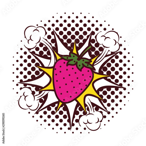 fresh fruit strawberry with splash pop art style