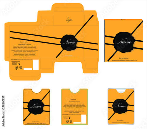 Packaging design, perfume luxury box design template and mockup box. Illustration vector.