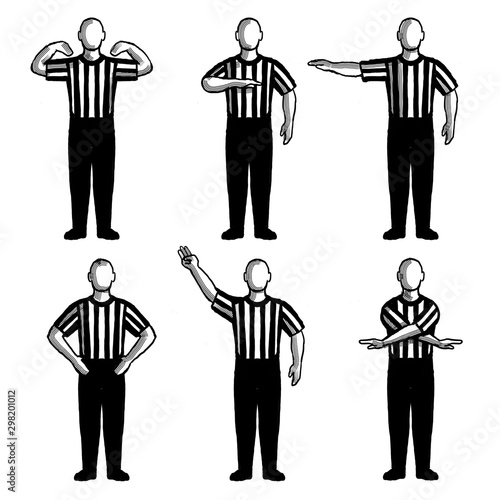 Basketball Umpire or Referee Hand Signals Drawing Set Collection photo