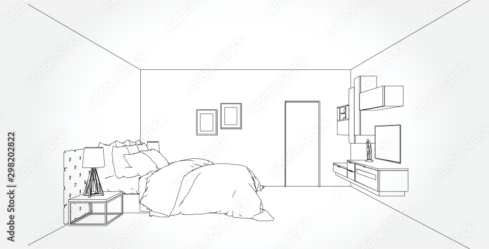 Bedrom Interior Sketch Illustration Stock Illustration - Download Image Now  - Bedroom, Line Art, Drawing - Activity - iStock