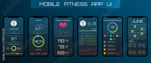 Application on the Mobile Phone to Track Steps, Pedometer. App for Fitness. Concept Interface Design of Apps