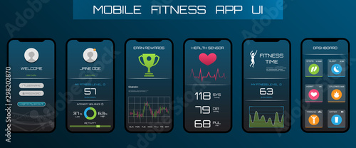 Application on the Smart Phone to Track Steps, Pedometer. App for Fitness. Concept Interface Design of Apps