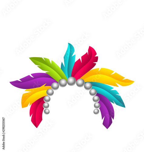 Carnival Feather Headband, Headdress with Pearls, Headpiece Carnaval, Festival Headwear