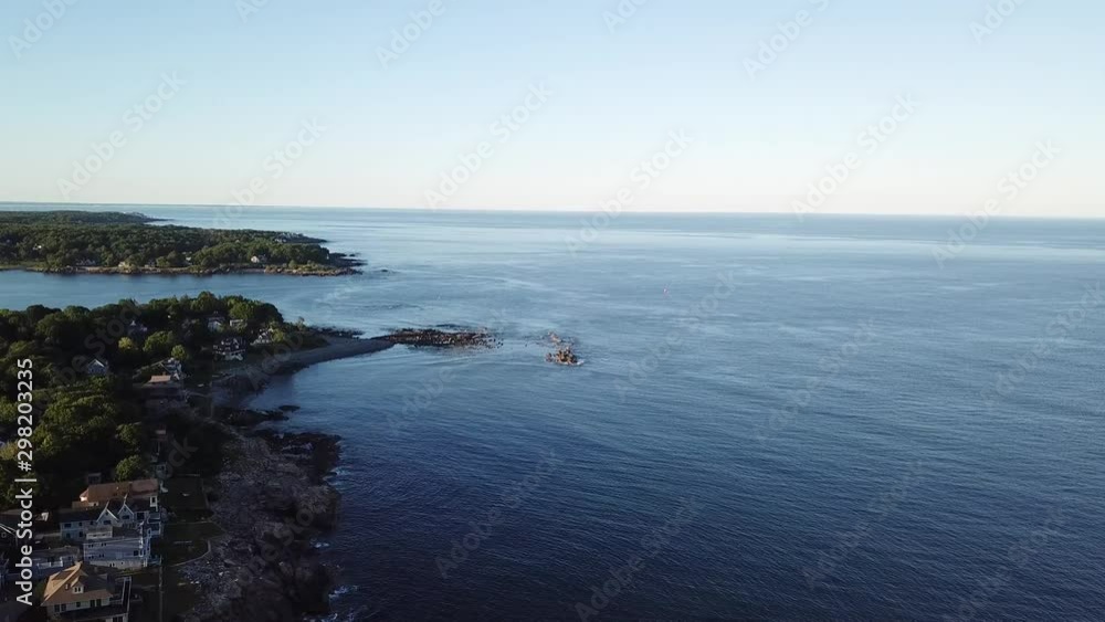Aerial drone video of the ocean coastline and homes at Short Sands Beach near Cape Neddick and York, Maine, United States of America Aerial drone video of the ocean coastline and homes at Short Sands Beach near Cape Neddick and York, Maine, United States of America