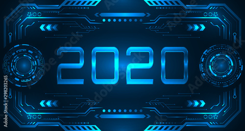 HUD UI Futuristic Frame with Text 2020, Happy New Year. Technology Background