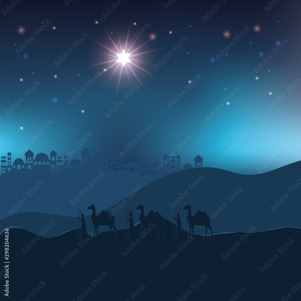 king magicians in desert night landscape scene