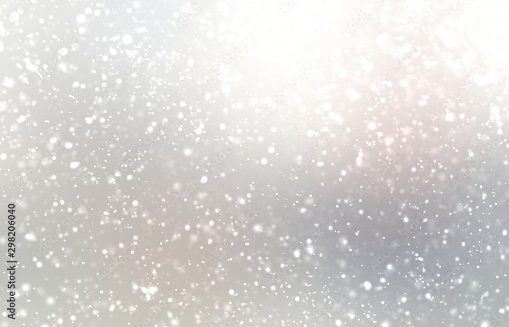 Light snow on silver blurred background. Winter nature illustration. Outside decor. White grey gradient. Light snow on silver blurred background. Winter nature illustration. Outside decor. White grey gradient.