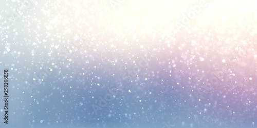Snowfall abstract pattern. Winter illustration banner. Blurred white blue pink lilac gradient. Nature texture.