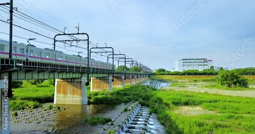 Japan,Japanese,Tokyo,Tama,Sekido,Seisekisakuragaoka,Fuchu,river,drone,sky,bridge,Yotsuya,nature,landscape,town,Train