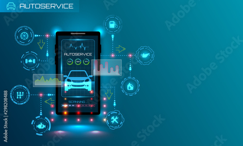 Hardware Diagnostics Condition of Car, Scanning, Test, Monitoring, Analysis, Verification. HUD UI