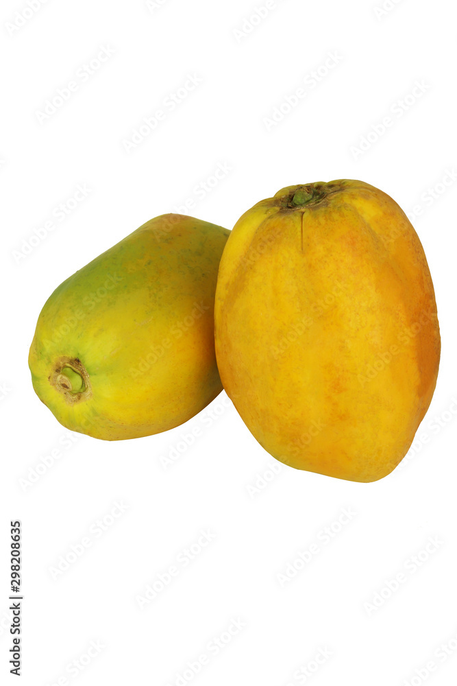 Two tropical ripe papaya fruit