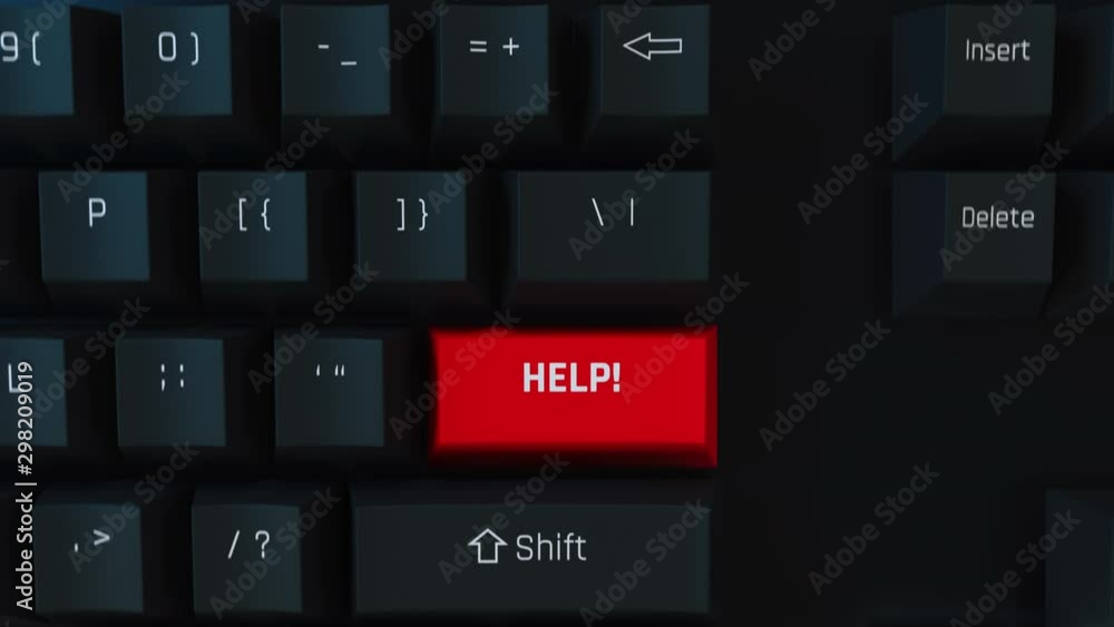 Pushing help computer key, emergency, cry for help, assistance, urgent message. Computer keyboard concept