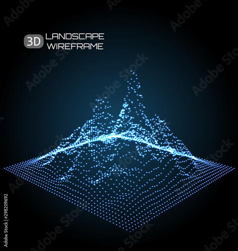 Wireframe Landscape Pattern. Big Data. Geometric Perspective Texture