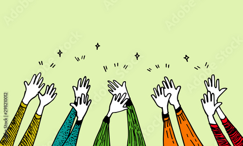 doodle of hands up,Hands clapping. applause gestures. congratulation business. vector illustration