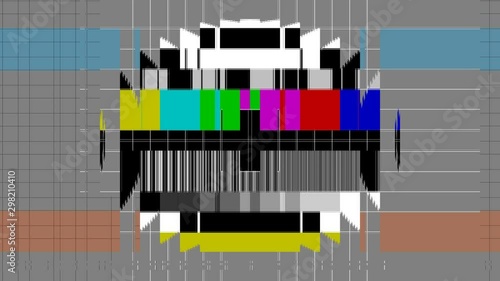 Faulty TV no signal, test patterns, with 1000 hertz SOUND and crackling, loop