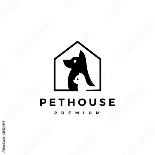 dog cat pet house home logo vector icon illustration