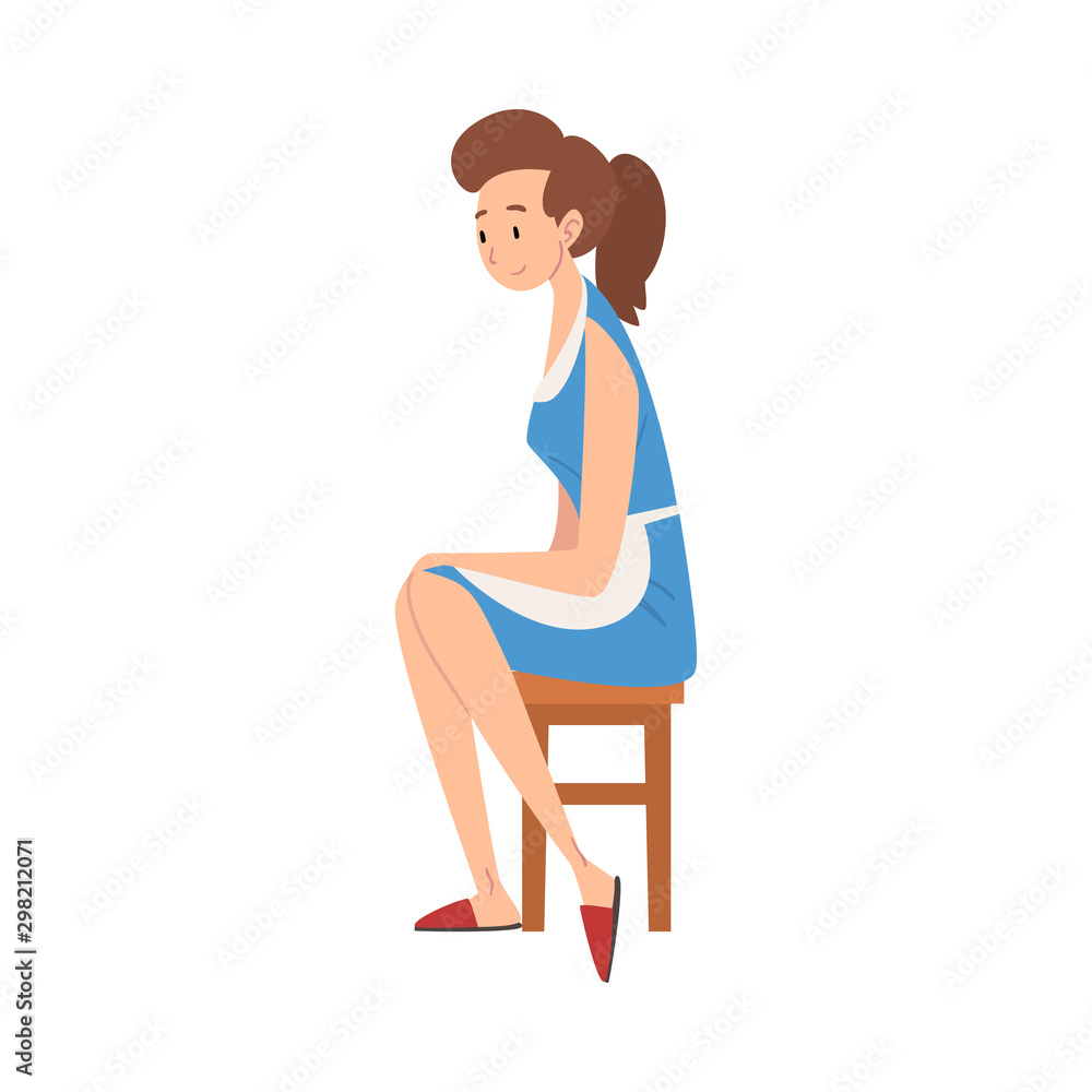 Young Woman in Apron Sitting on Chair Vector Illustration Young Woman in Apron Sitting on Chair Vector Illustration