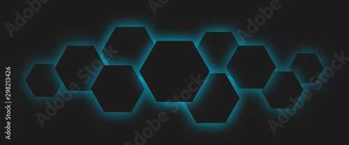 Polygons dark technology cells with blue neon lights Type 2