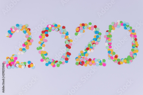 2020 new year date made of multicolored colorful round confetti