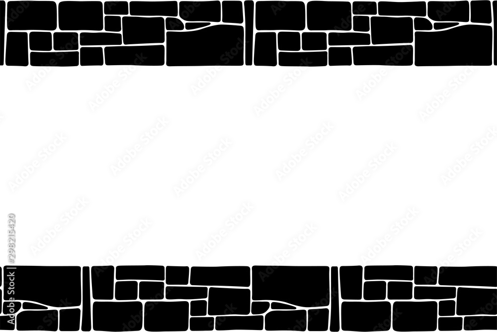 Seamless stones border, stone wall texture, isolated on white