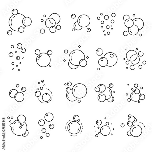 Foam or bubbles isolated icons, fizzy drink and effervescent effect