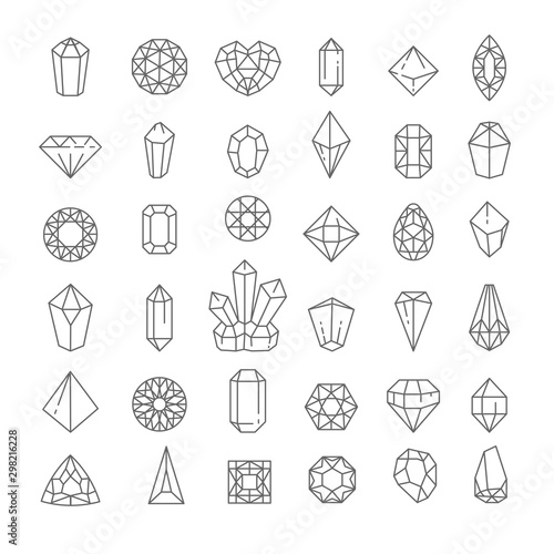 Crystal isolated icons, jewel or treasure outline symbol