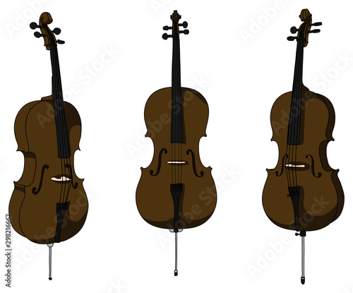 Classic cello vector isolated on white background, different angles
