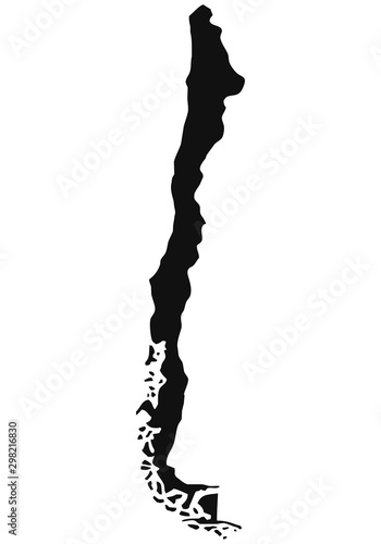 Mapa negro de Chile sobre fondo blanco.