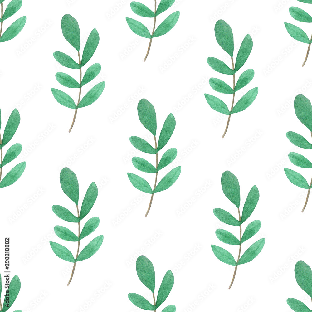 watercolor pattern with twigs. Rowan leaves