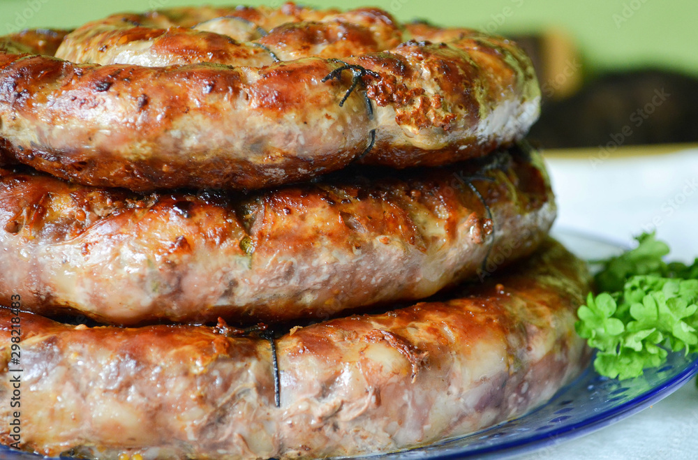 Homemade sausage close up