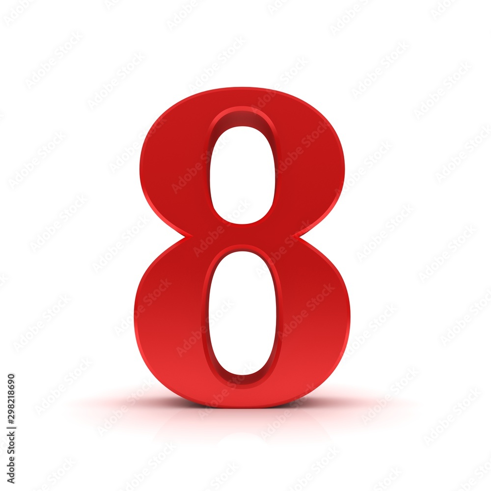 8 number red 3d eight sign rendering isolated on white 8 number red 3d eight sign rendering isolated on white