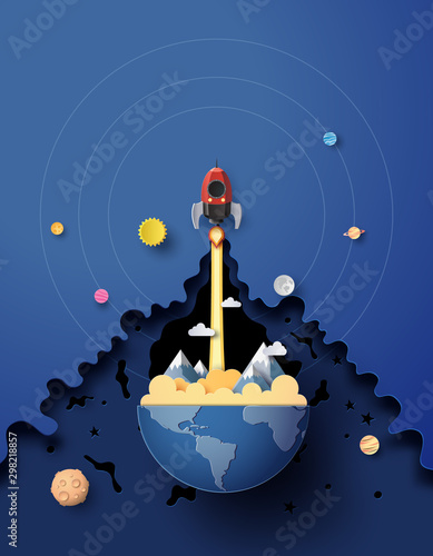 Space rocket launch and galaxy .