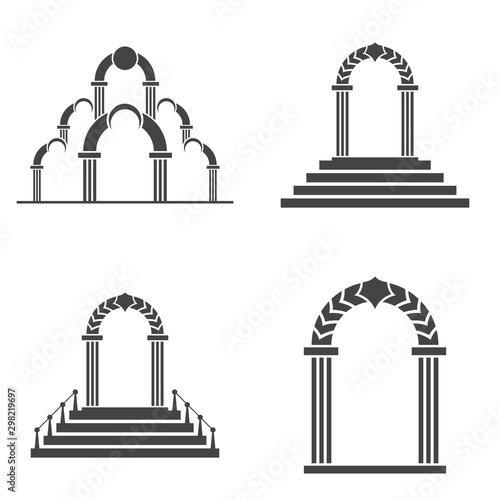 Abstract arch icon set. Black arch vector icon.