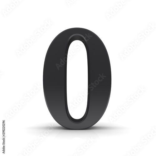 0 number zero black sign 3d rendering font isolated on white background
