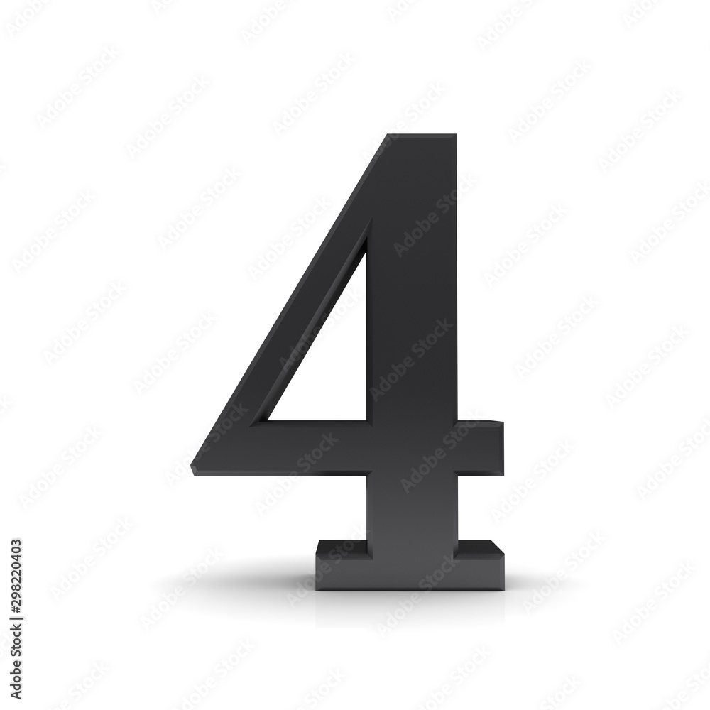 Obraz premium 4 number four black sign 3d rendering font isolated on white background