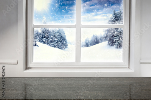Winter window and free space for your decoration. 