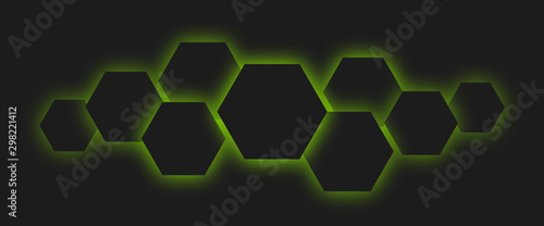 Polygons dark technology cells with green neon lights